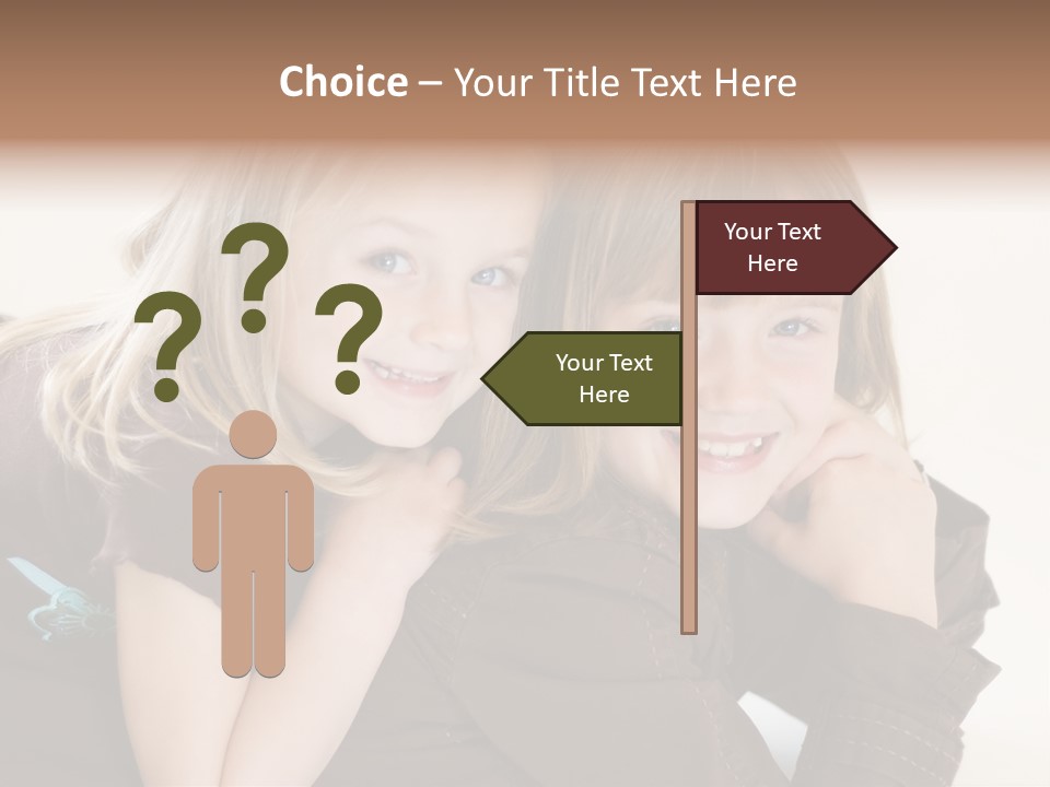 Two Cute Young Sisters Posing Together In A Studio. Horizontally Framed Shot Isolated Against A White Studio Background. PowerPoint Template