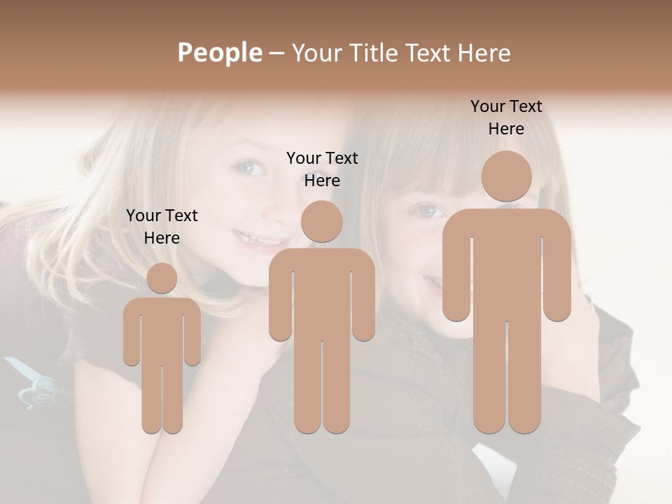 Two Cute Young Sisters Posing Together In A Studio. Horizontally Framed Shot Isolated Against A White Studio Background. PowerPoint Template