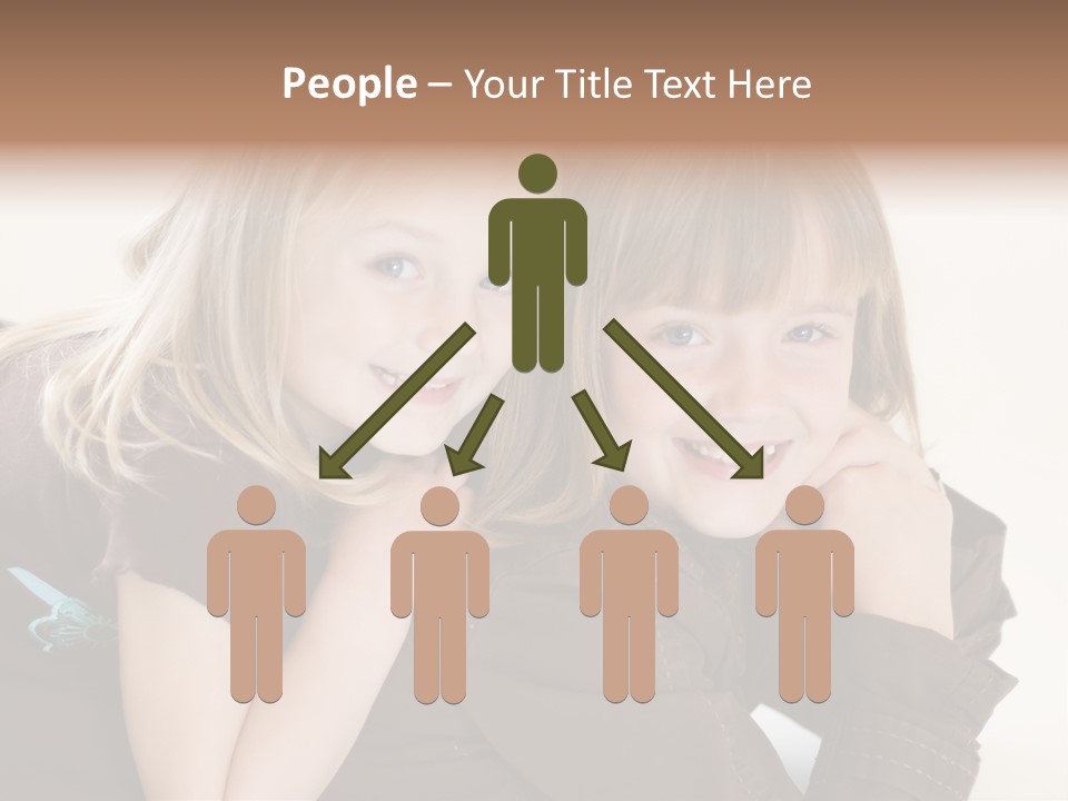 Two Cute Young Sisters Posing Together In A Studio. Horizontally Framed Shot Isolated Against A White Studio Background. PowerPoint Template