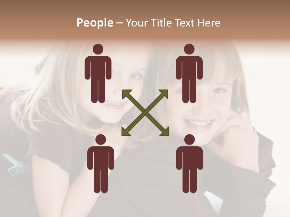 Two Cute Young Sisters Posing Together In A Studio. Horizontally Framed Shot Isolated Against A White Studio Background. PowerPoint Template