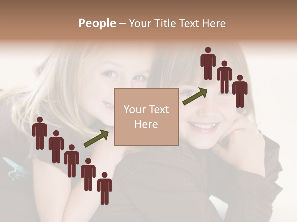 Two Cute Young Sisters Posing Together In A Studio. Horizontally Framed Shot Isolated Against A White Studio Background. PowerPoint Template