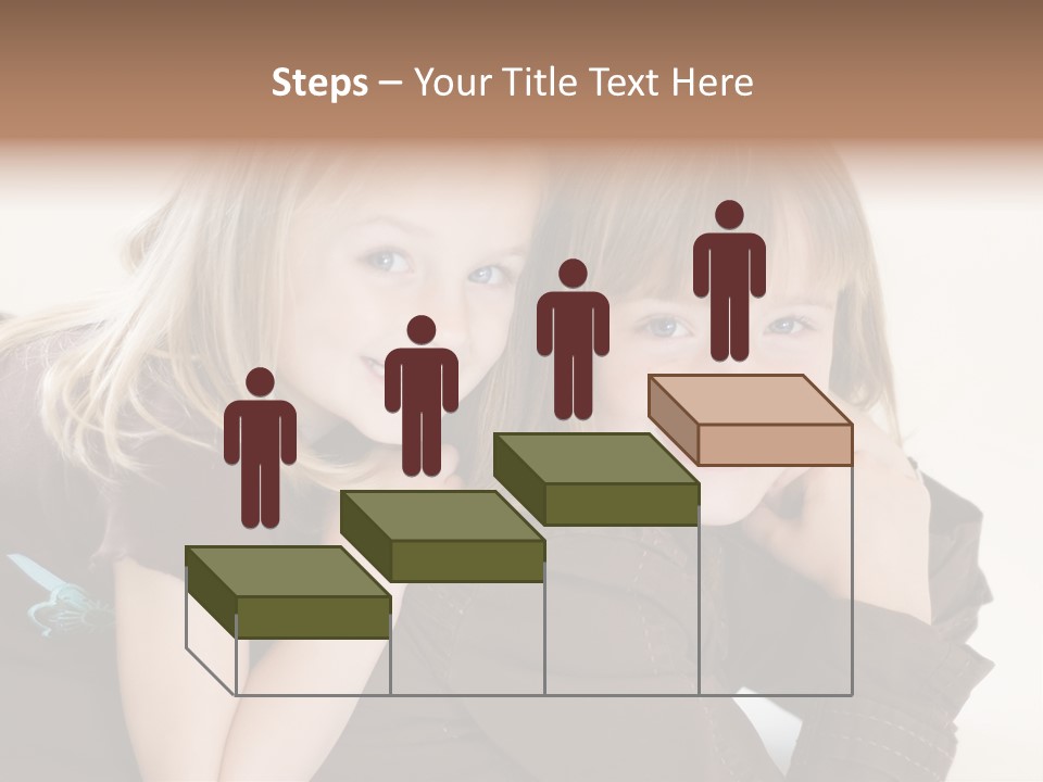 Two Cute Young Sisters Posing Together In A Studio. Horizontally Framed Shot Isolated Against A White Studio Background. PowerPoint Template