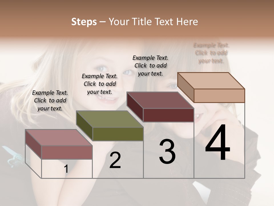 Two Cute Young Sisters Posing Together In A Studio. Horizontally Framed Shot Isolated Against A White Studio Background. PowerPoint Template