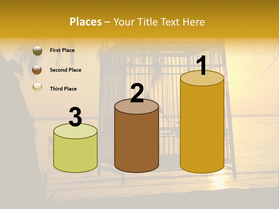 Bird In A Cage On Seacoast While Sunset. PowerPoint Template