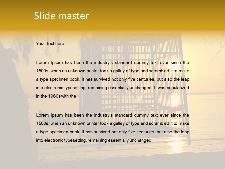 Bird In A Cage On Seacoast While Sunset. PowerPoint Template