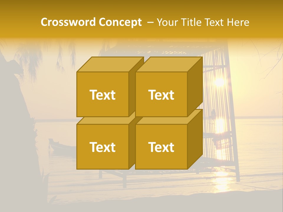 Bird In A Cage On Seacoast While Sunset. PowerPoint Template