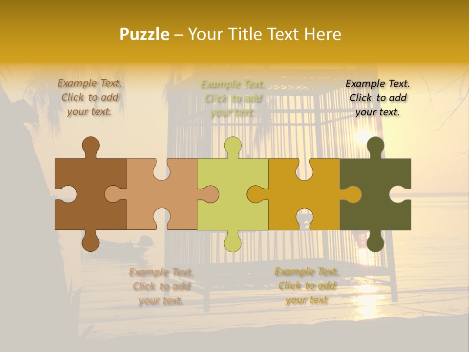 Bird In A Cage On Seacoast While Sunset. PowerPoint Template