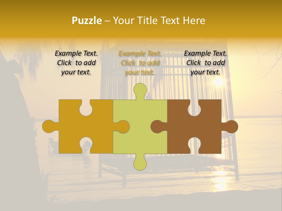 Bird In A Cage On Seacoast While Sunset. PowerPoint Template