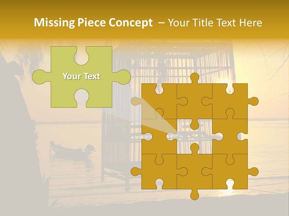 Bird In A Cage On Seacoast While Sunset. PowerPoint Template