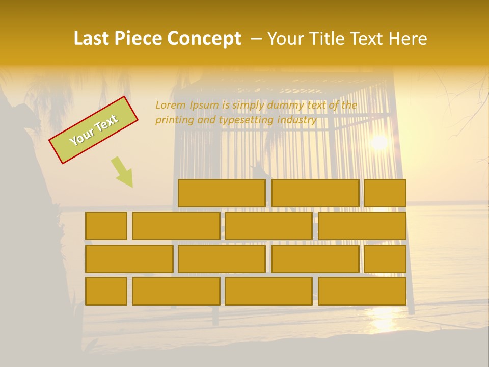 Bird In A Cage On Seacoast While Sunset. PowerPoint Template