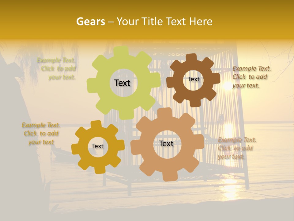 Bird In A Cage On Seacoast While Sunset. PowerPoint Template