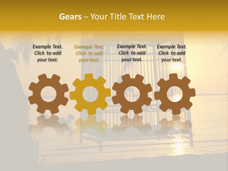 Bird In A Cage On Seacoast While Sunset. PowerPoint Template