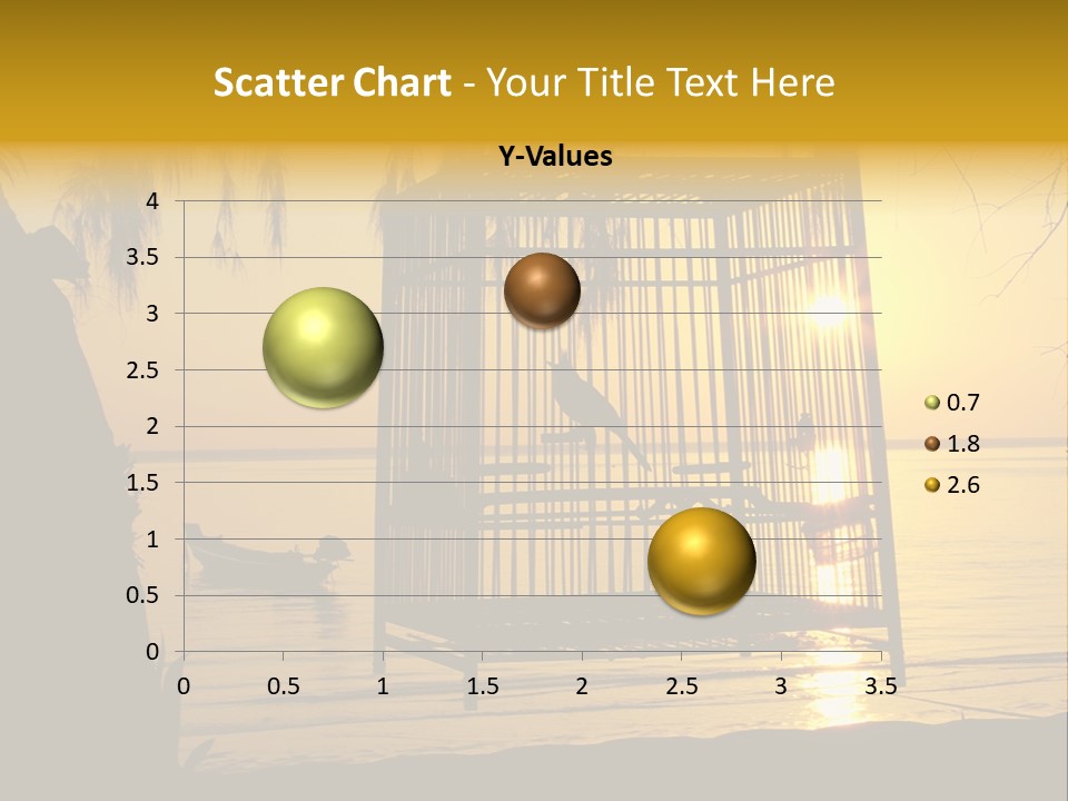 Bird In A Cage On Seacoast While Sunset. PowerPoint Template