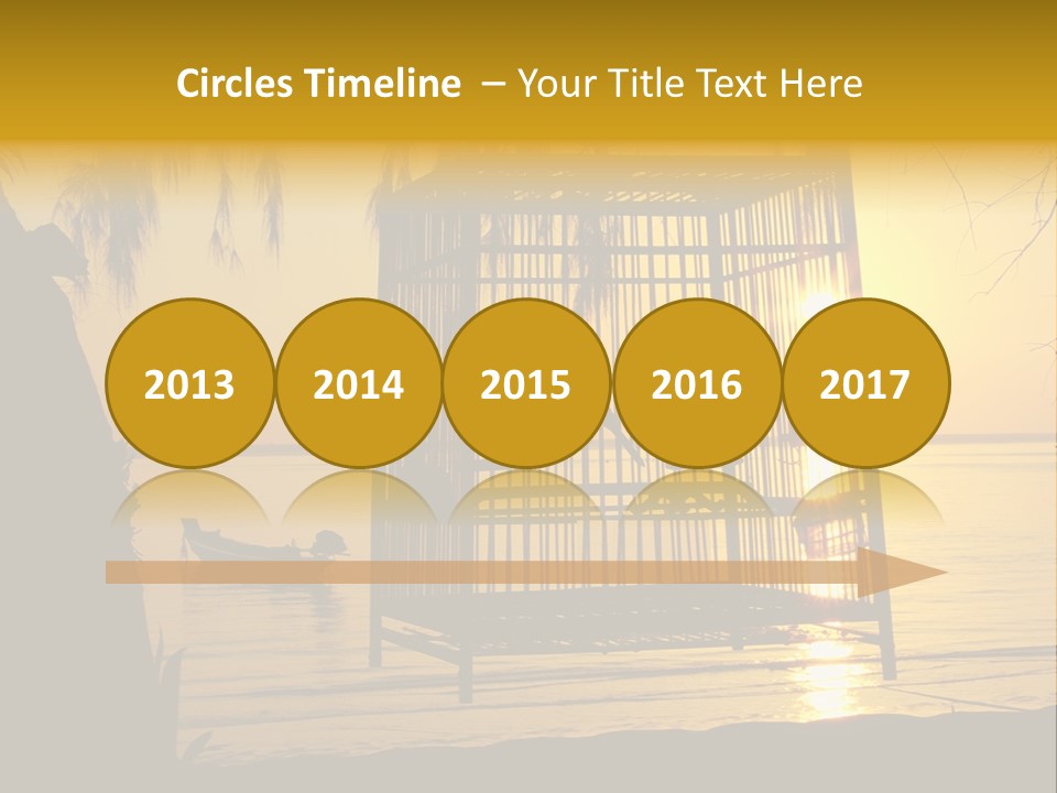 Bird In A Cage On Seacoast While Sunset. PowerPoint Template