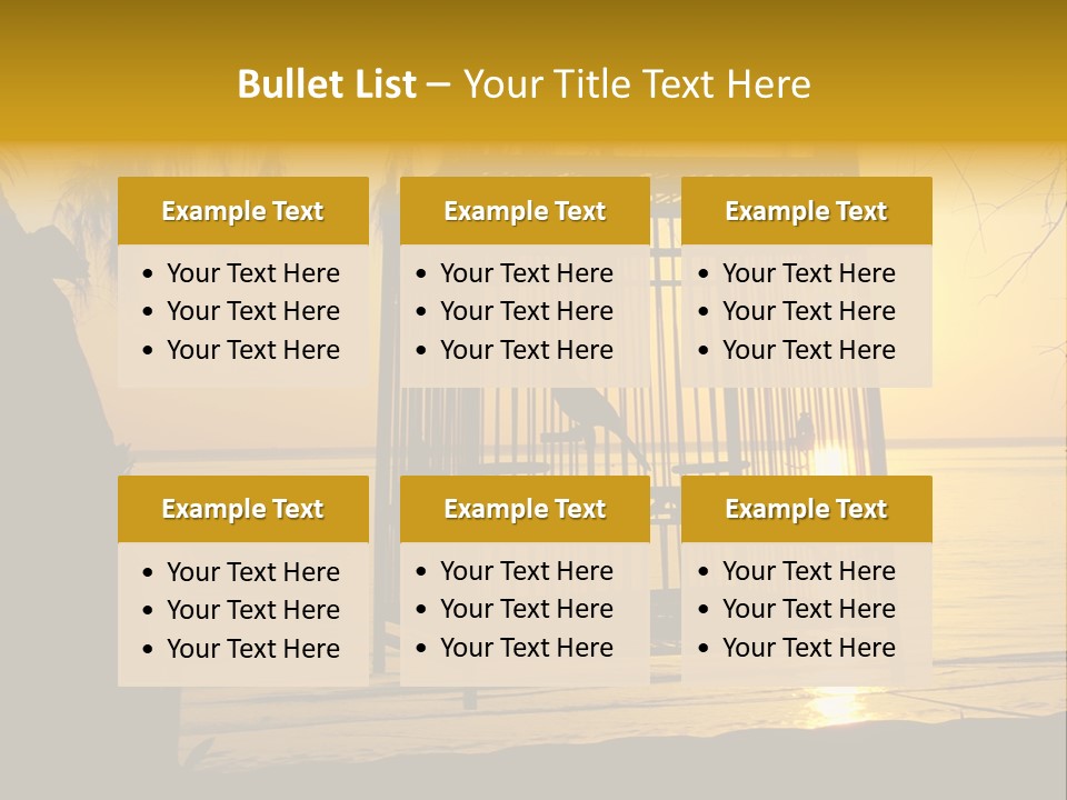 Bird In A Cage On Seacoast While Sunset. PowerPoint Template