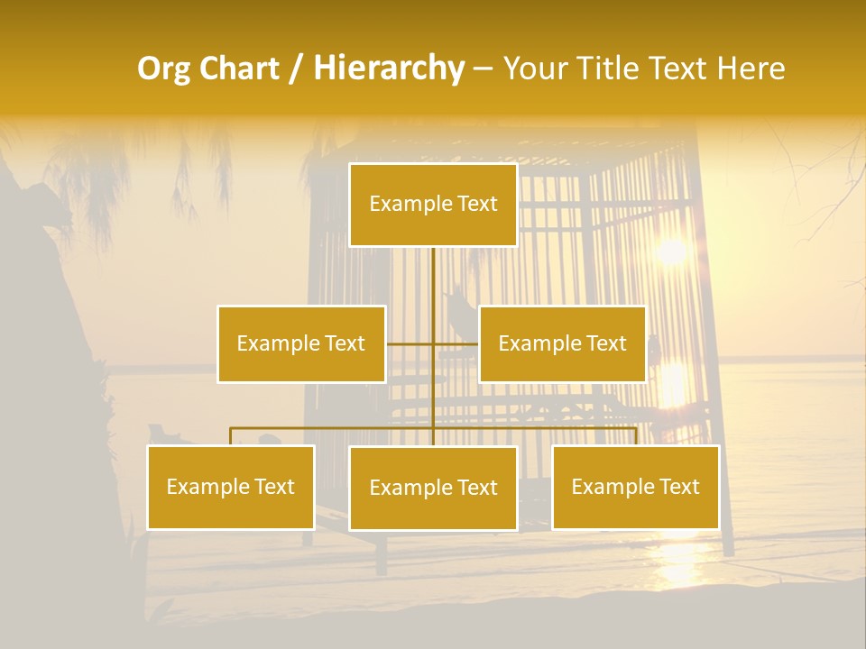 Bird In A Cage On Seacoast While Sunset. PowerPoint Template