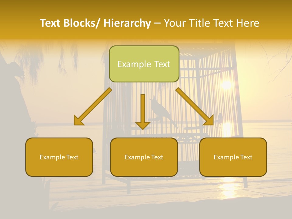 Bird In A Cage On Seacoast While Sunset. PowerPoint Template