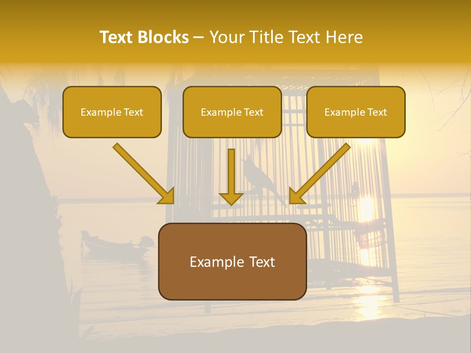 Bird In A Cage On Seacoast While Sunset. PowerPoint Template