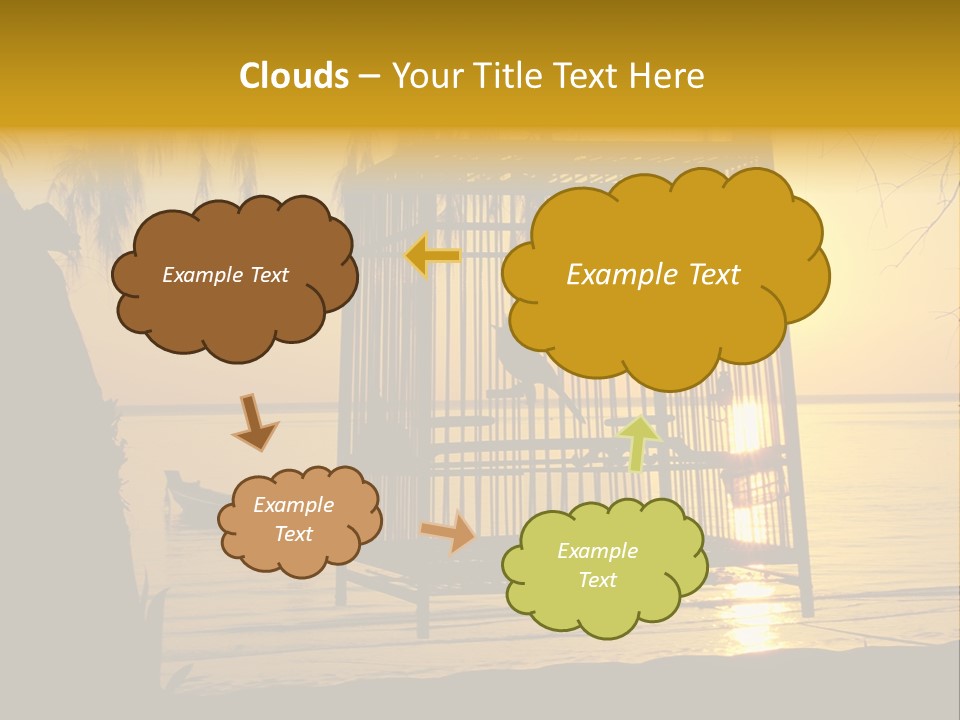Bird In A Cage On Seacoast While Sunset. PowerPoint Template