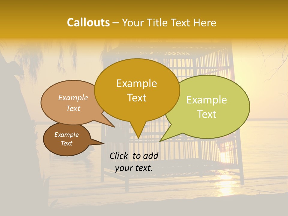 Bird In A Cage On Seacoast While Sunset. PowerPoint Template