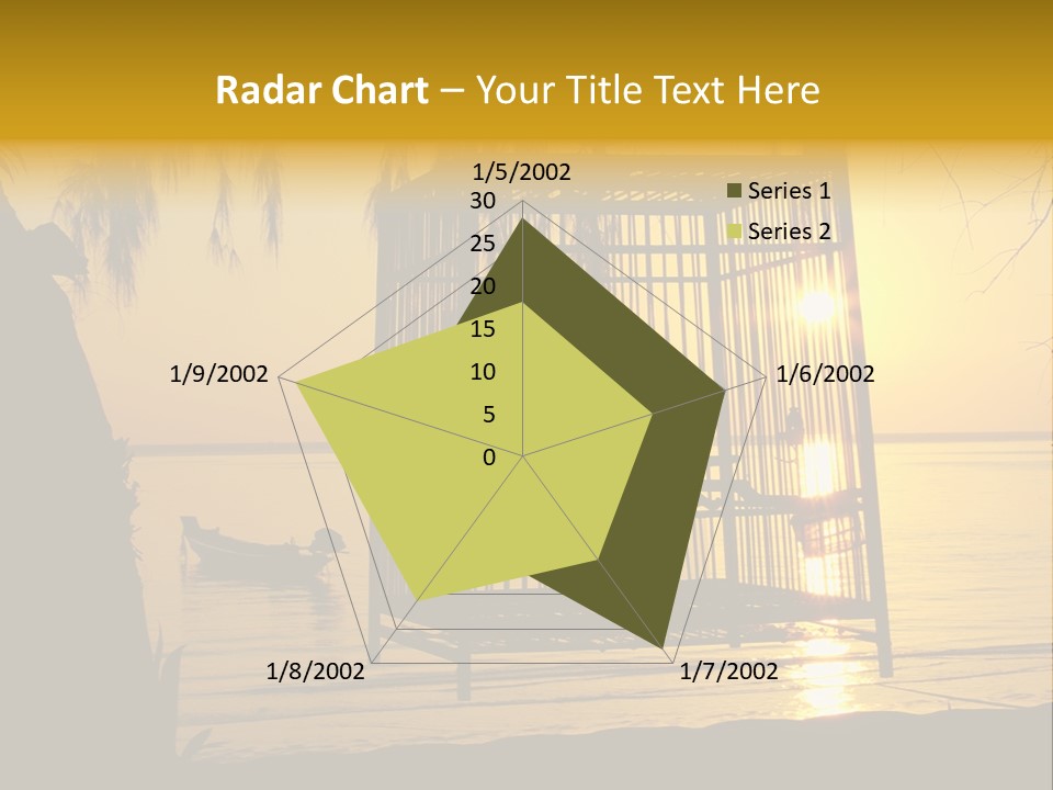 Bird In A Cage On Seacoast While Sunset. PowerPoint Template
