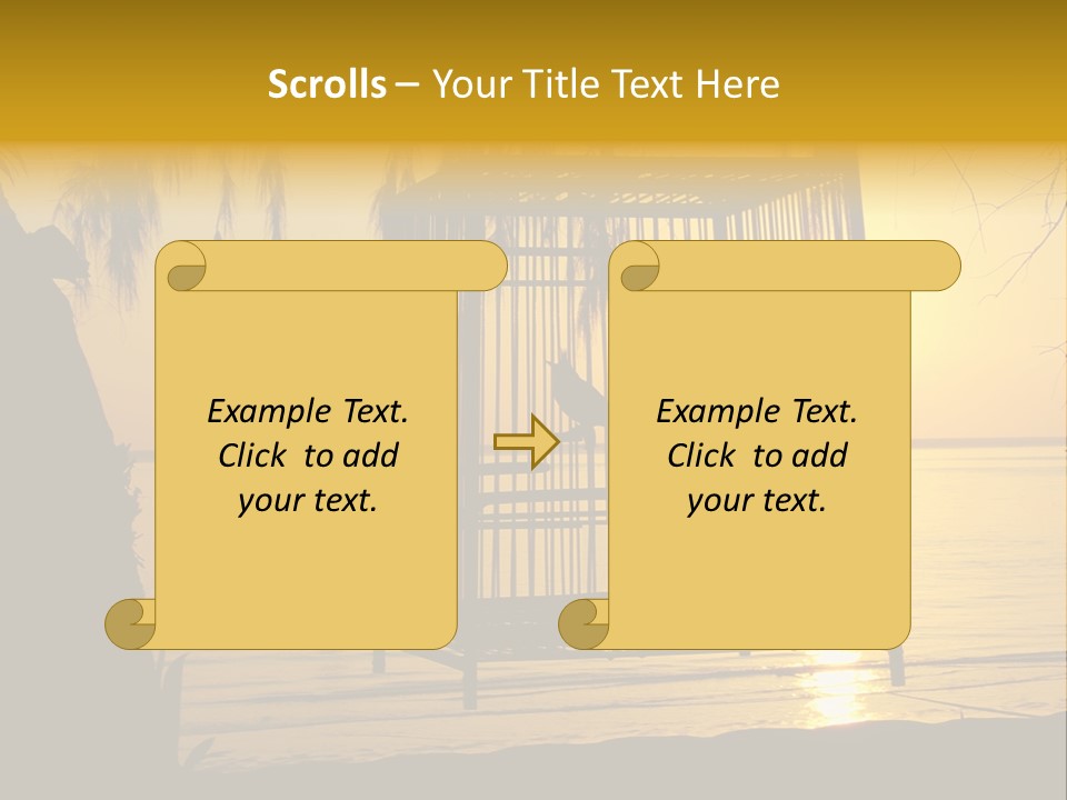 Bird In A Cage On Seacoast While Sunset. PowerPoint Template