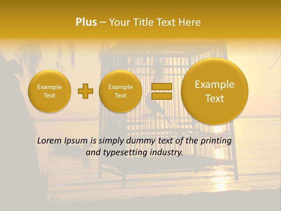Bird In A Cage On Seacoast While Sunset. PowerPoint Template