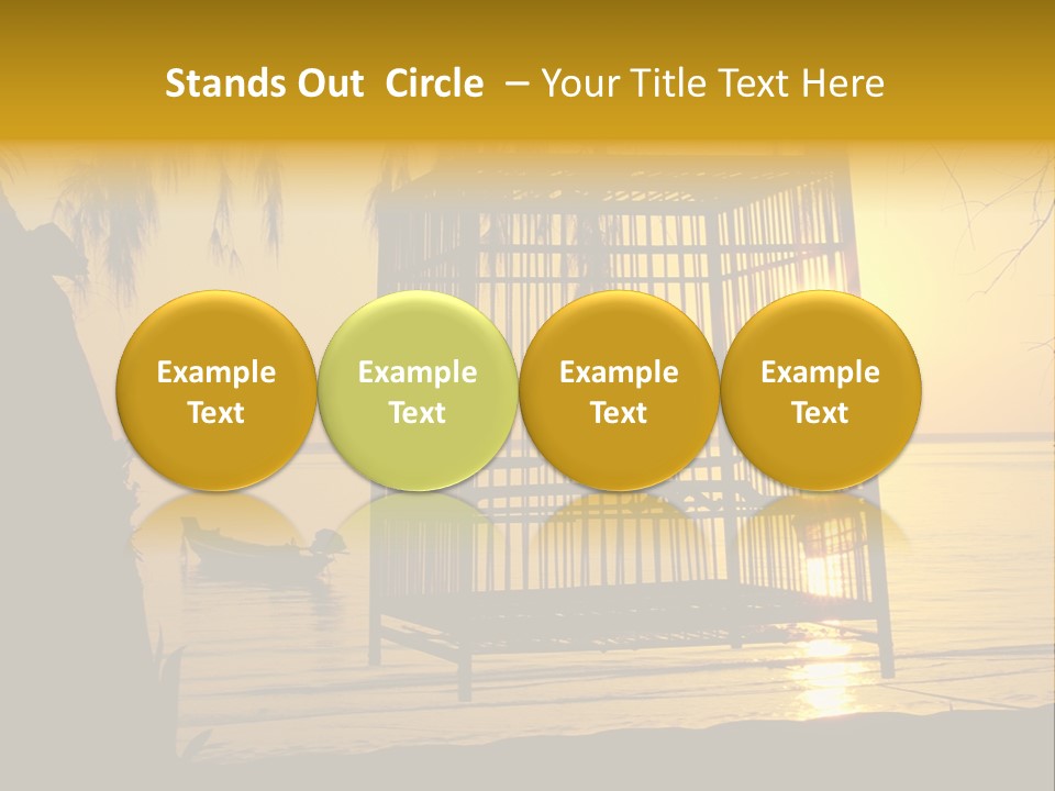 Bird In A Cage On Seacoast While Sunset. PowerPoint Template