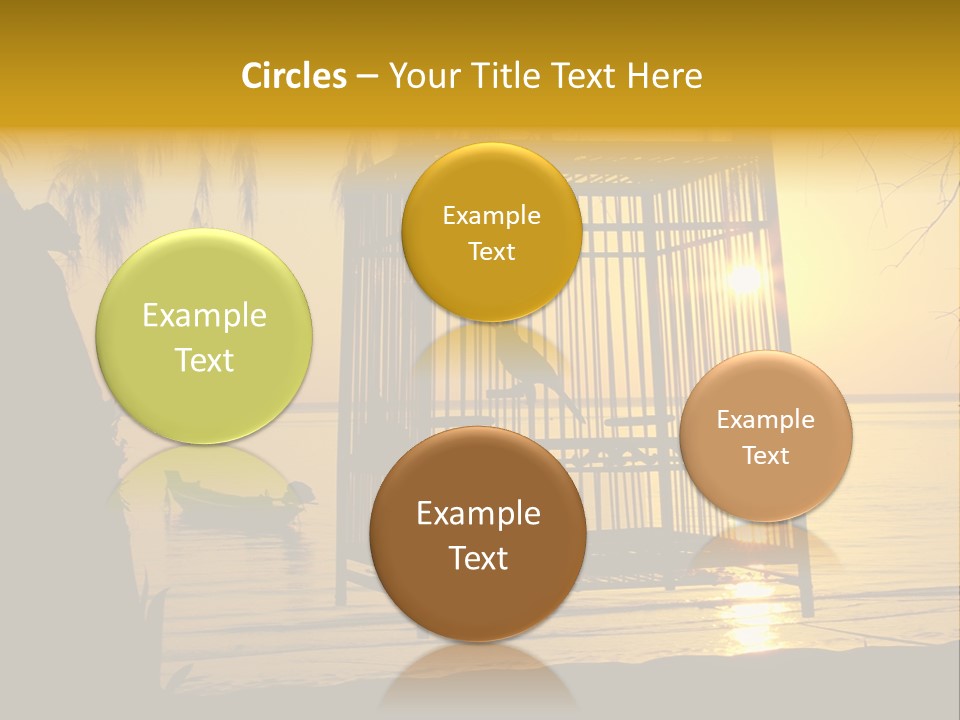 Bird In A Cage On Seacoast While Sunset. PowerPoint Template