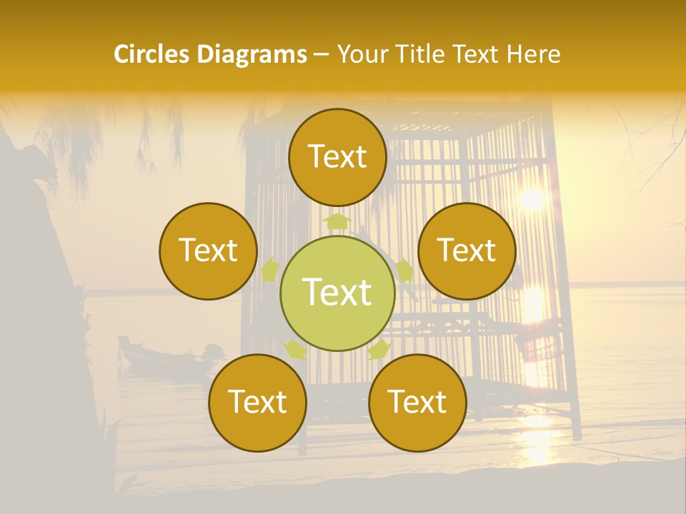 Bird In A Cage On Seacoast While Sunset. PowerPoint Template