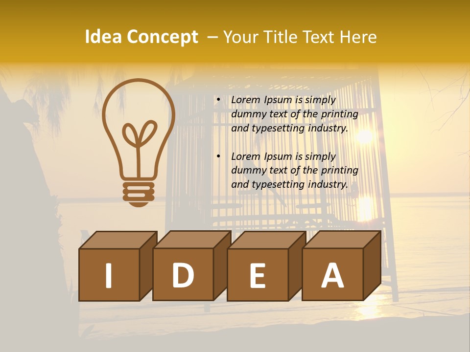 Bird In A Cage On Seacoast While Sunset. PowerPoint Template