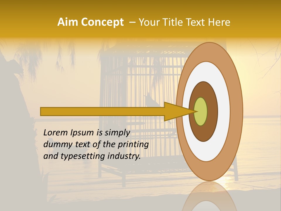 Bird In A Cage On Seacoast While Sunset. PowerPoint Template