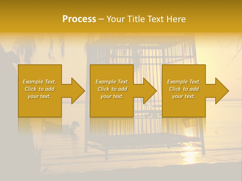 Bird In A Cage On Seacoast While Sunset. PowerPoint Template