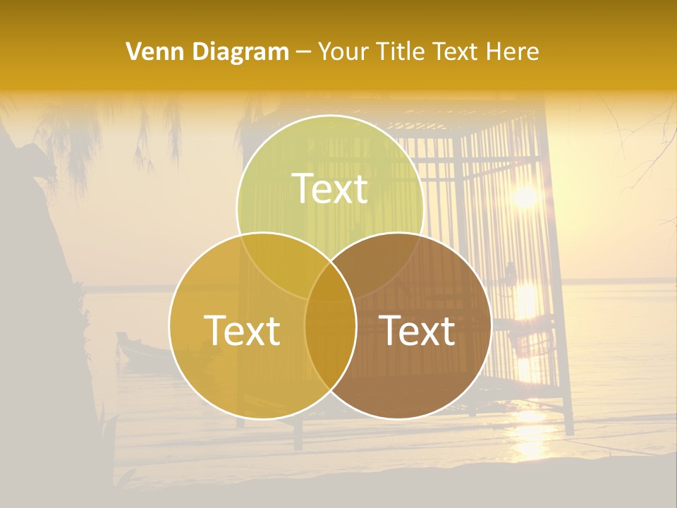 Bird In A Cage On Seacoast While Sunset. PowerPoint Template