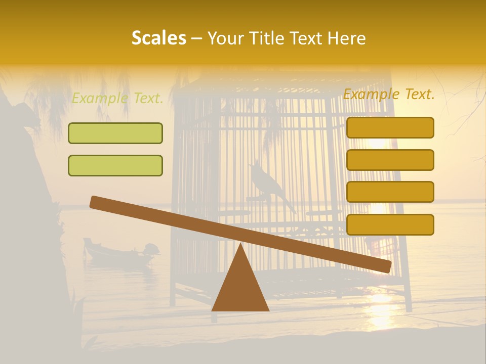 Bird In A Cage On Seacoast While Sunset. PowerPoint Template