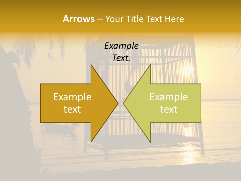 Bird In A Cage On Seacoast While Sunset. PowerPoint Template