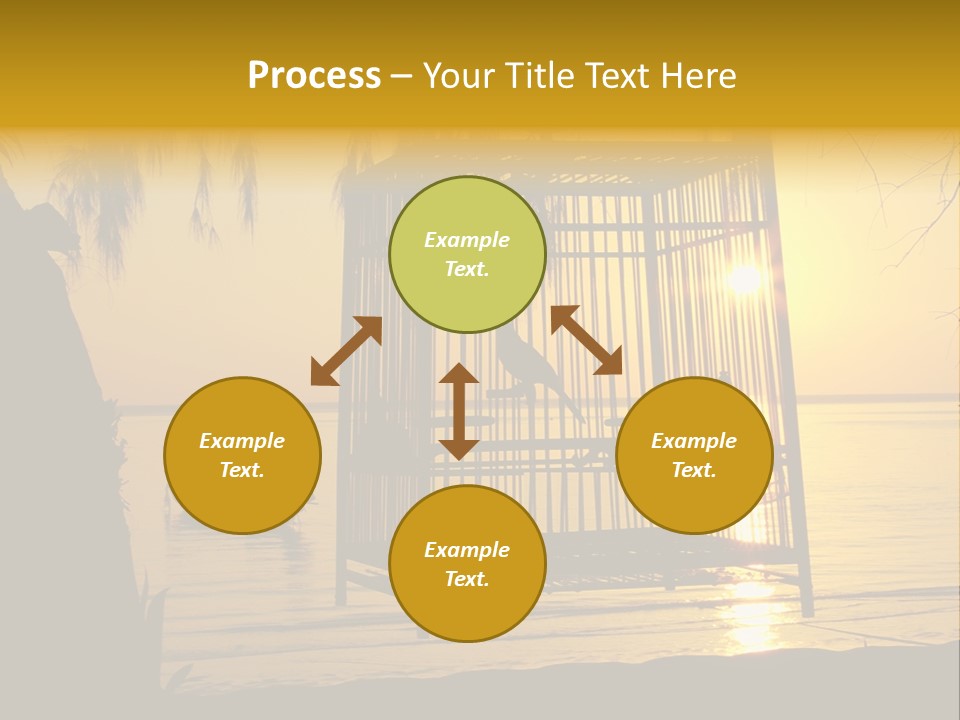 Bird In A Cage On Seacoast While Sunset. PowerPoint Template