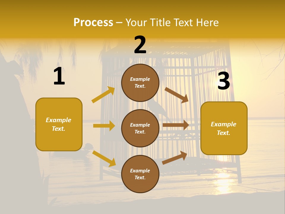 Bird In A Cage On Seacoast While Sunset. PowerPoint Template