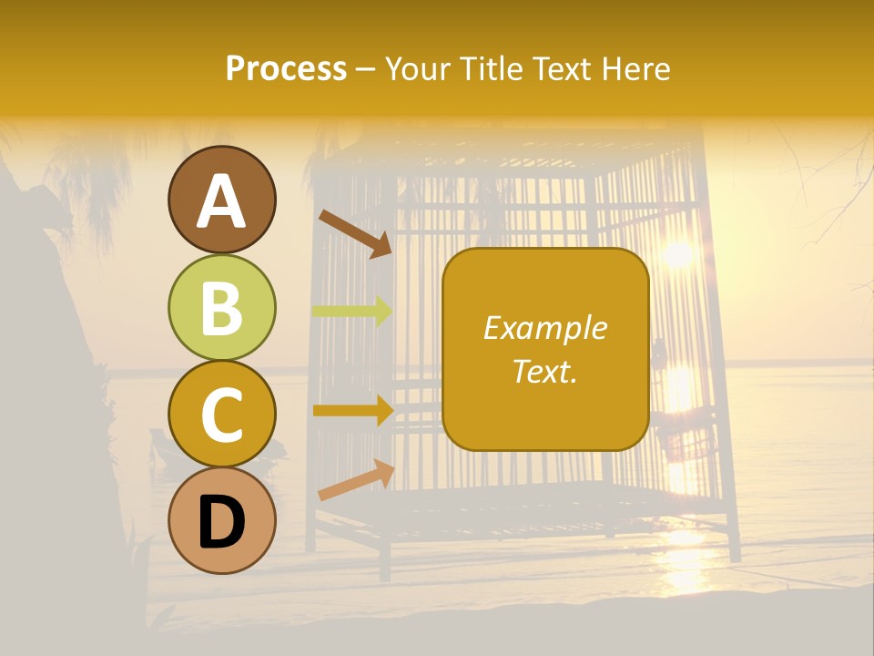 Bird In A Cage On Seacoast While Sunset. PowerPoint Template