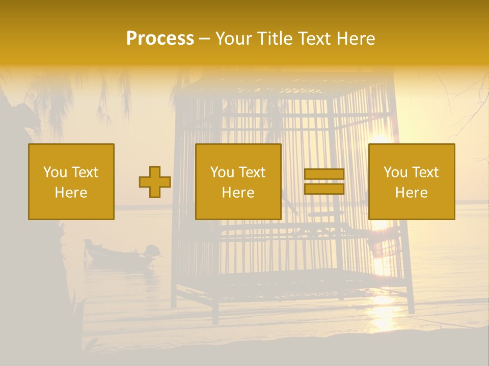 Bird In A Cage On Seacoast While Sunset. PowerPoint Template