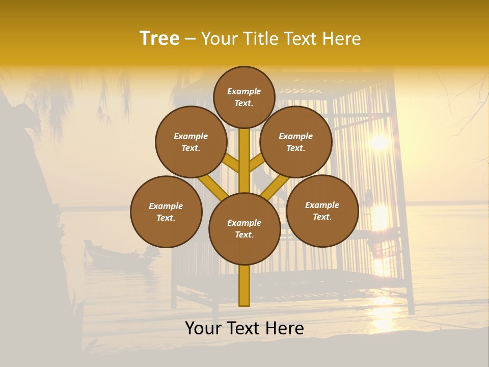 Bird In A Cage On Seacoast While Sunset. PowerPoint Template