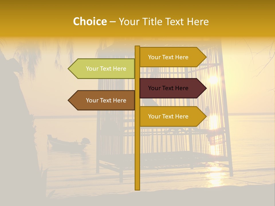 Bird In A Cage On Seacoast While Sunset. PowerPoint Template