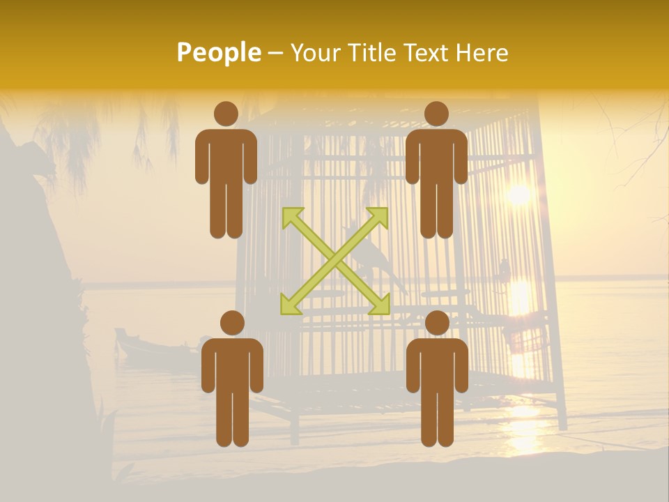 Bird In A Cage On Seacoast While Sunset. PowerPoint Template