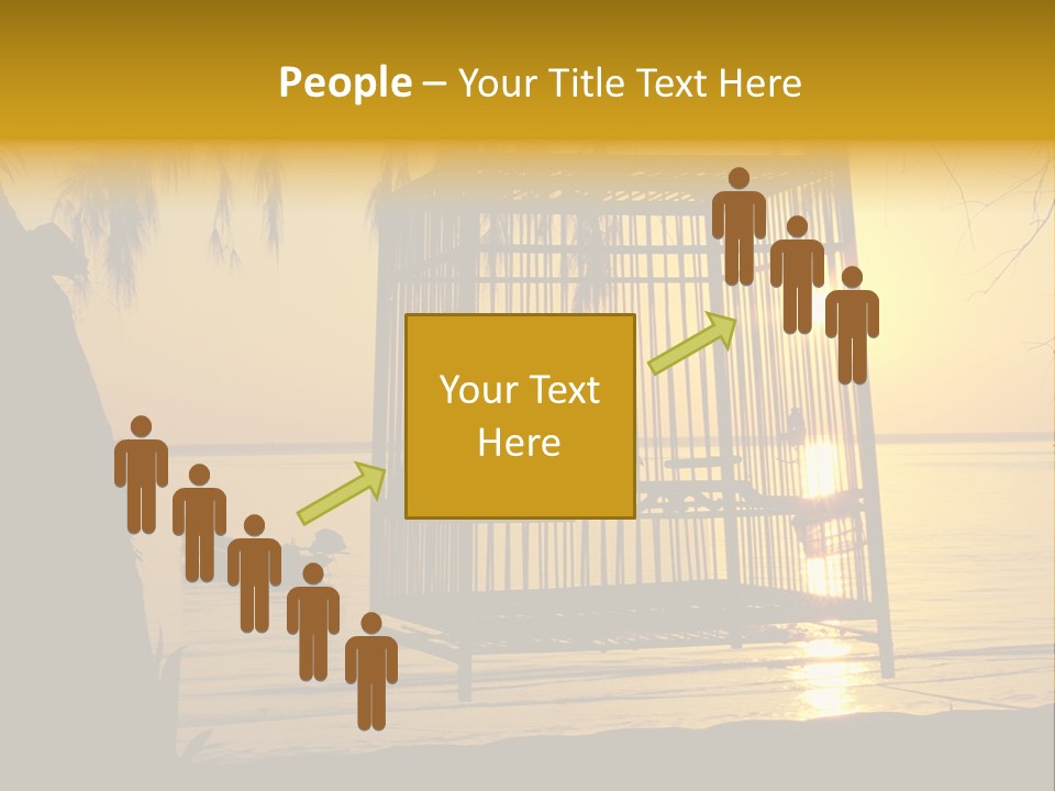 Bird In A Cage On Seacoast While Sunset. PowerPoint Template