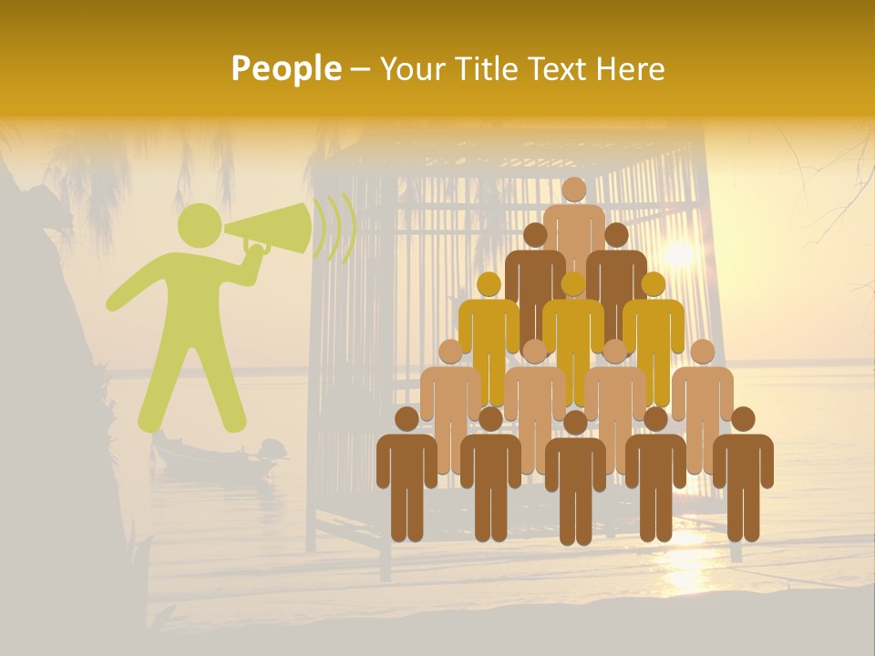 Bird In A Cage On Seacoast While Sunset. PowerPoint Template