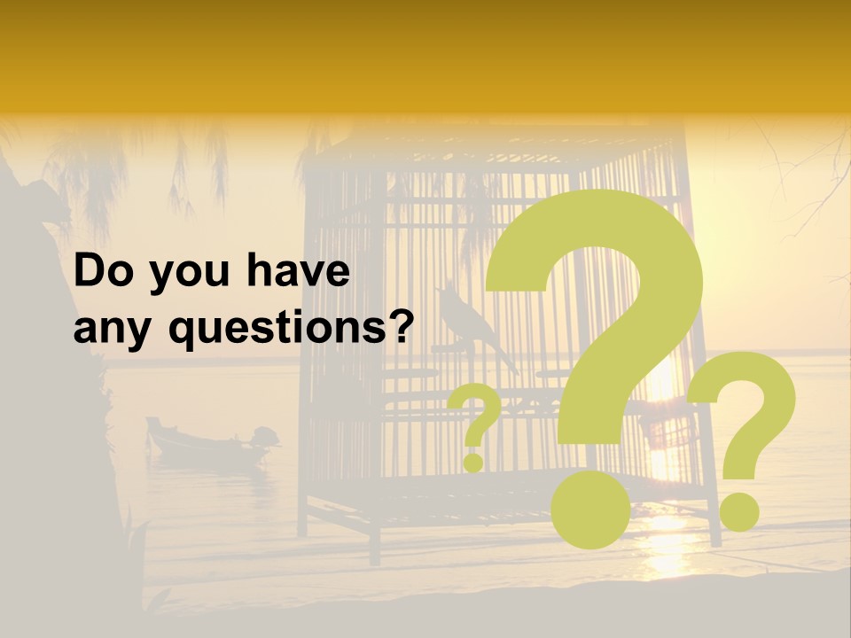 Bird In A Cage On Seacoast While Sunset. PowerPoint Template