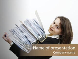 Business Woman Overloaded With Heavy Files PowerPoint Template