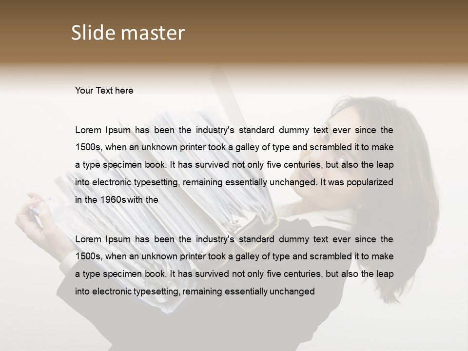 Business Woman Overloaded With Heavy Files PowerPoint Template