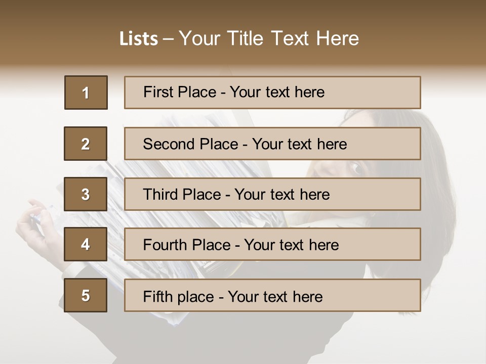 Business Woman Overloaded With Heavy Files PowerPoint Template