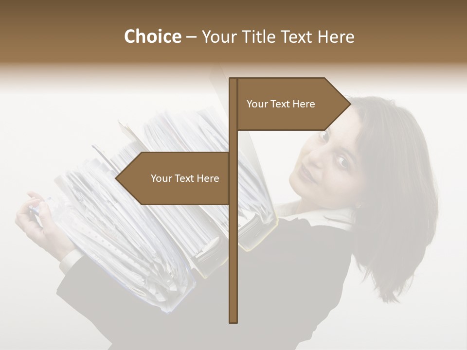 Business Woman Overloaded With Heavy Files PowerPoint Template